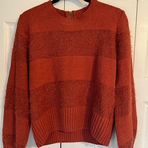 3/$30 Hippie Rose Chenille Fuzzy Striped Back Zip Crewneck Sweater